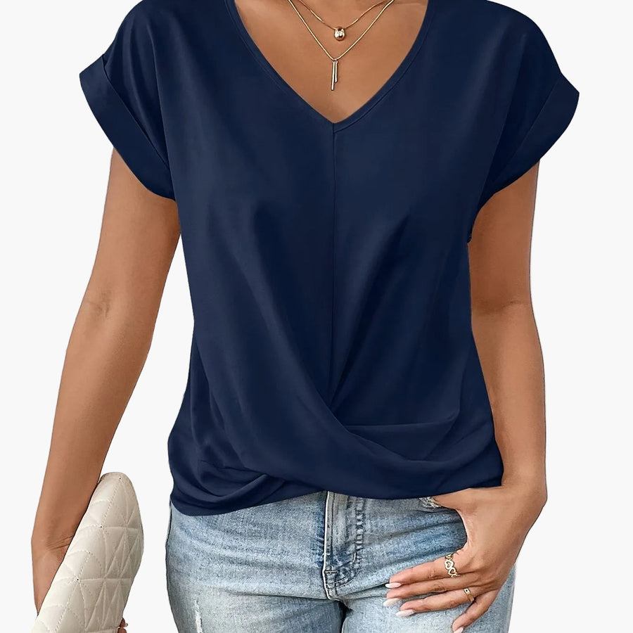 Damen Elegante Bluse mit V-Ausschnitt und Wickeldetail – Ideal für Büro und Freizeit
