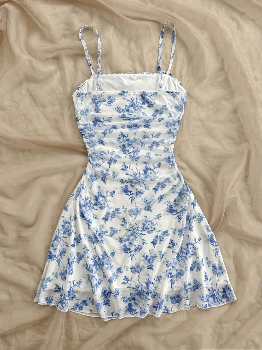 Damen Sommerkleid Elegant mit Spaghettiträgern und Blumenmuster – Perfekt für Alltag und Urlaub