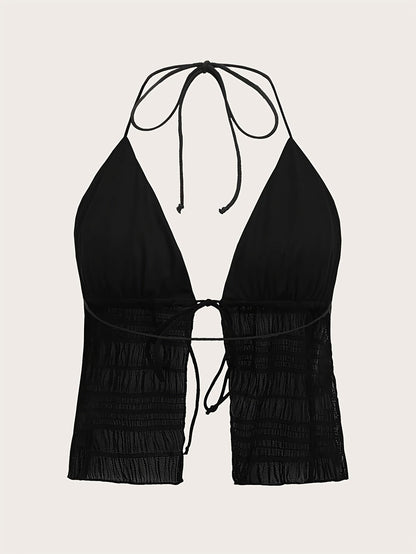 Damen Halterneck Camisole Top mit Raffung und Bindeband – Modisches Party- und Ausgehoberteil