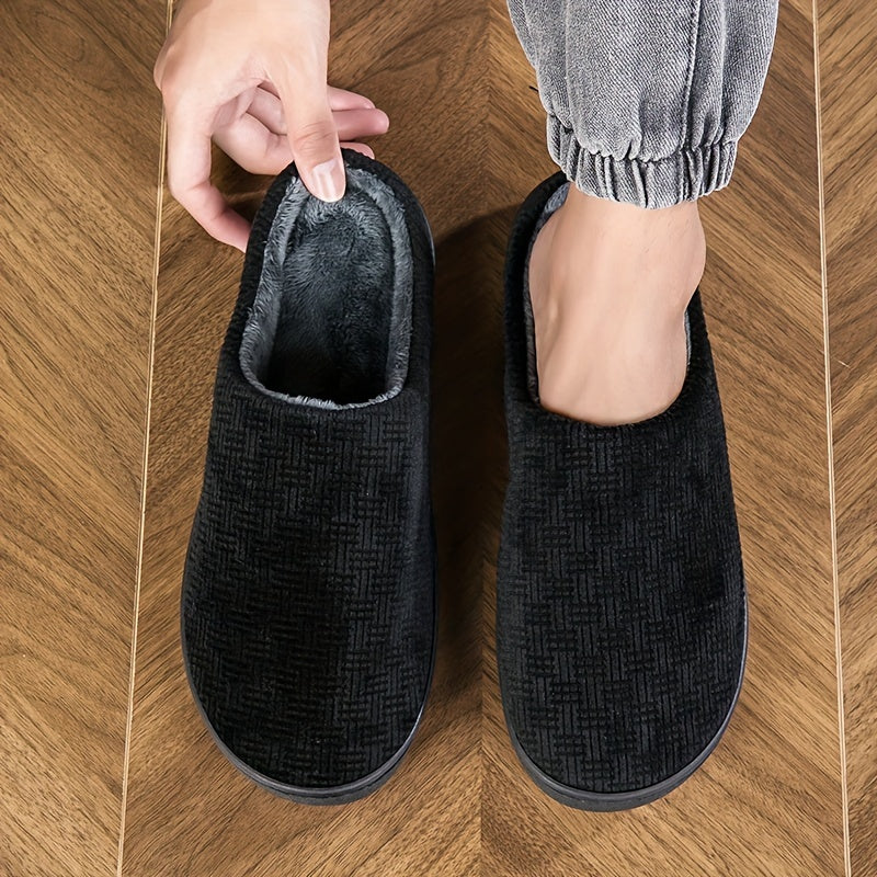 Unisex Hausschuhe Schwarz mit weichem Futter, rutschfeste Sohle