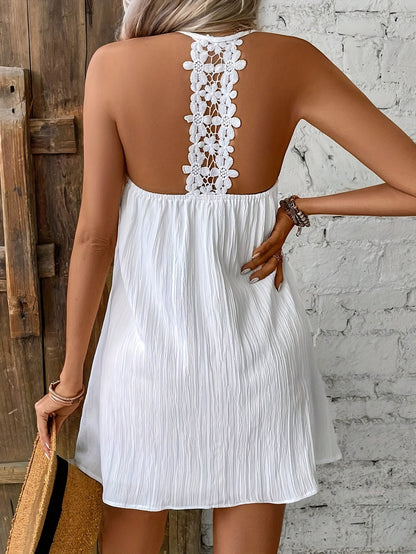 Damen Sommer Minikleid mit V-Ausschnitt und Halterneck – Lässiger, eleganter Freizeit-Look