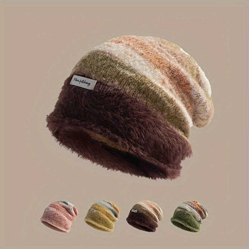 Unisex Beanie Mütze gestreift, weiches Futter, gestrickter Look, slouchy Style