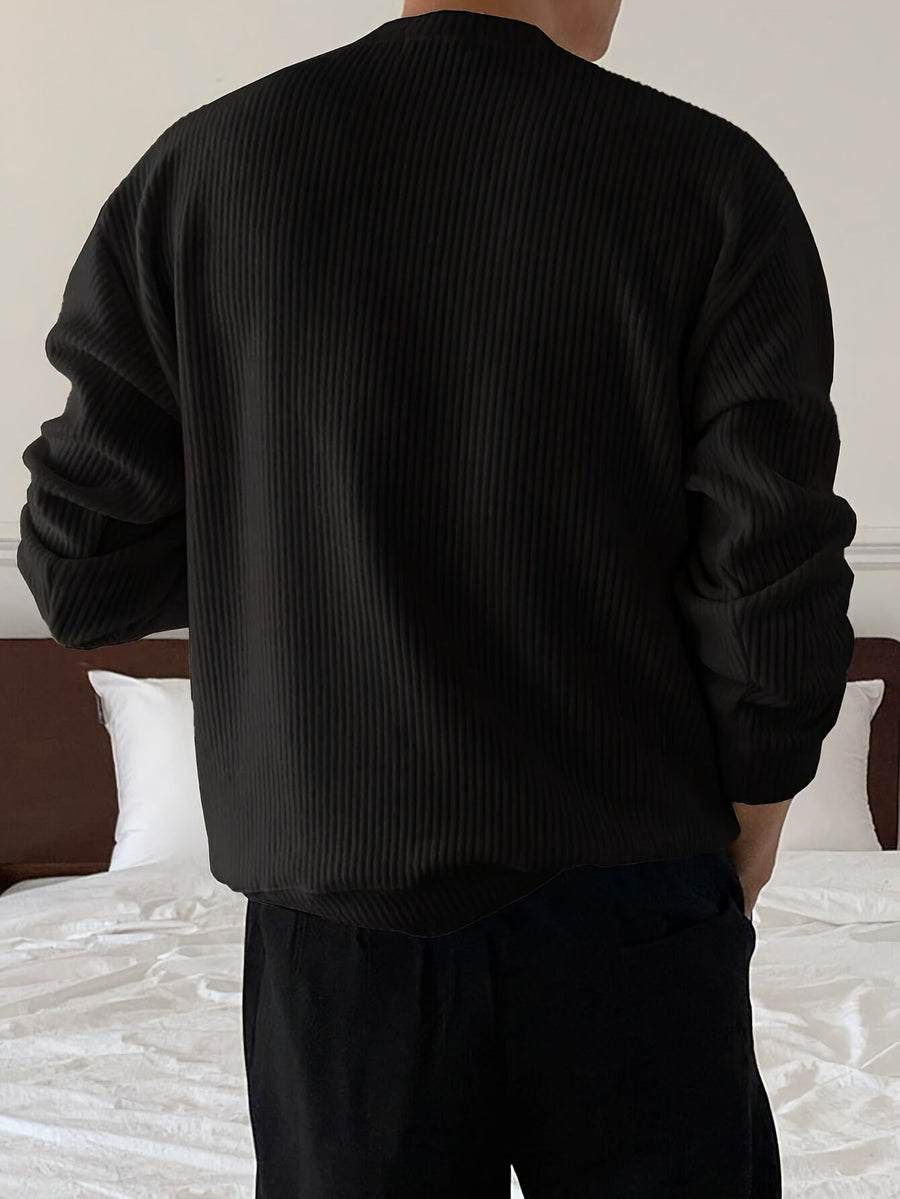 Geripptes Herren Langarmshirt mit Rundhalsausschnitt in verschiedenen Farben