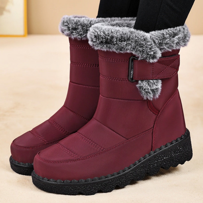 Damen Winterstiefelette mit flauschigem Futter und Klettverschluss, rutschfeste Sohle