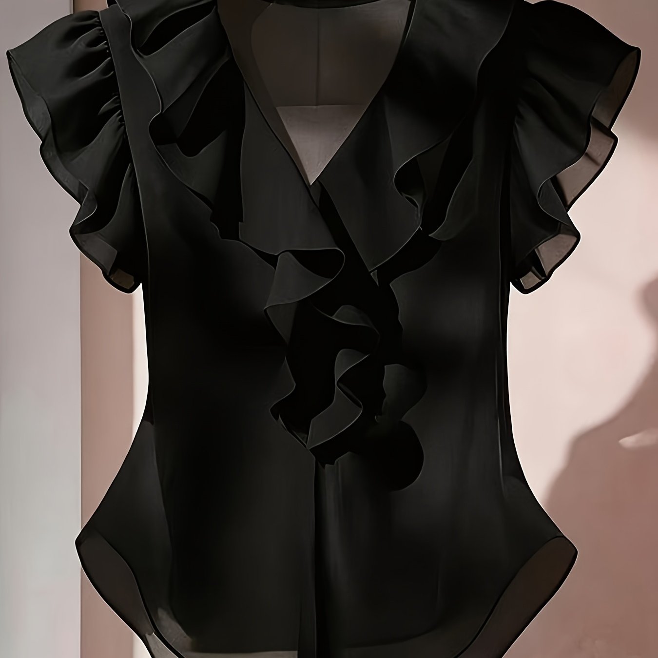 Damen Rüschenbluse mit V-Ausschnitt und Volantärmeln – Eleganter Stil für Büro und besondere Anlässe