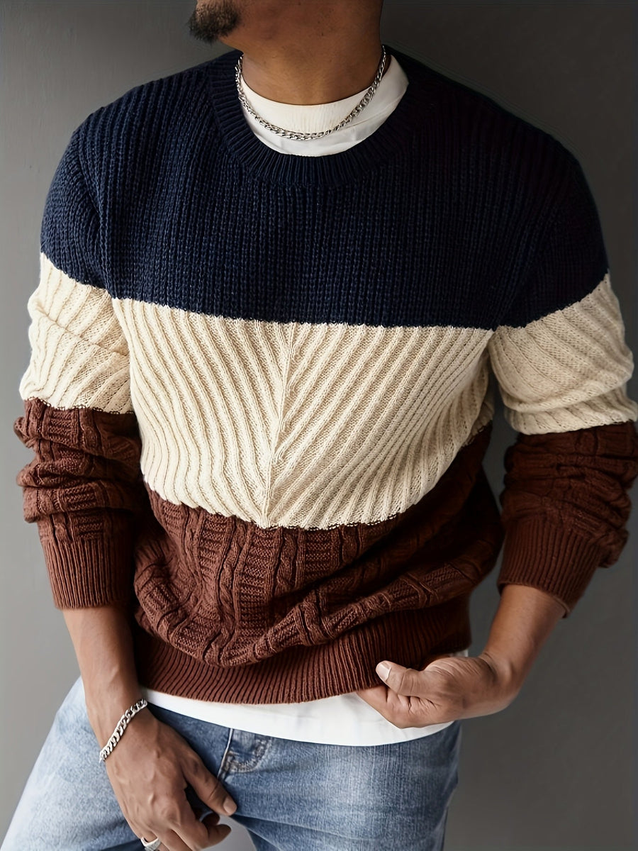 Herren Strickpullover Blockfarben Rundhals Grobstrick