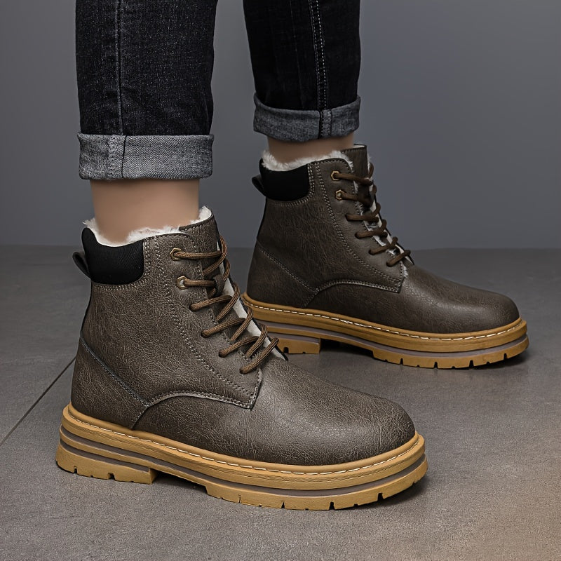 Warm gefütterte Schnürstiefeletten für Herren – Robuste Winterstiefel mit Profilsohle