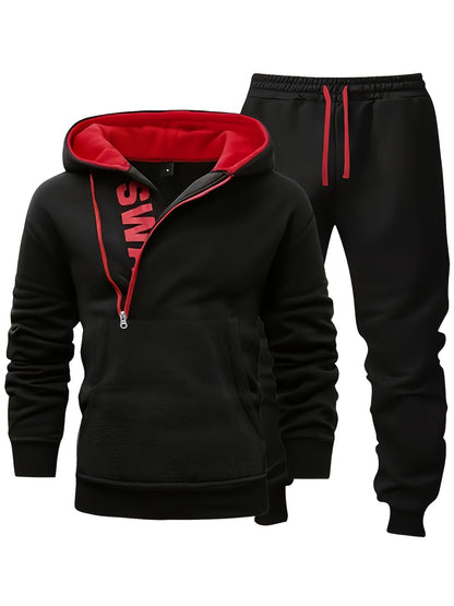 Herren Trainingsanzug mit Kapuzenpullover und Hose, Reißverschluss, Kordelzug, Langarm