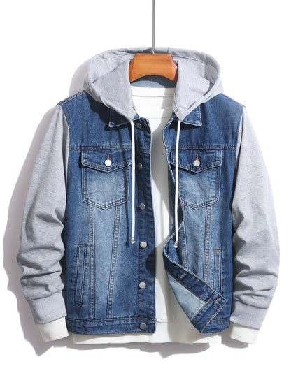Herren Jeansjacke mit Kapuze und langen Ärmeln