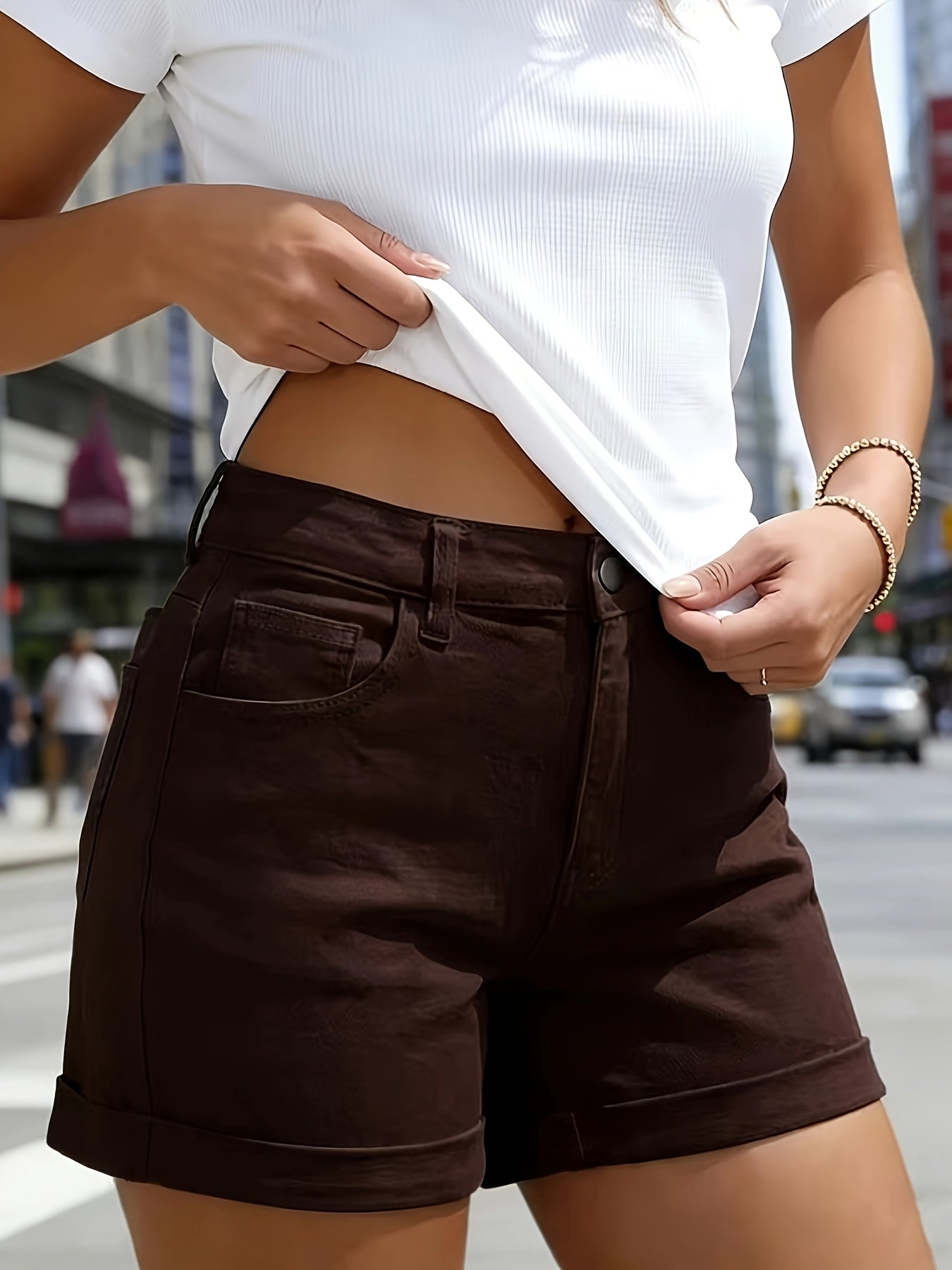 Damen High-Waist Jeansshorts mit Umschlag – Klassischer, vielseitiger Freizeitstil