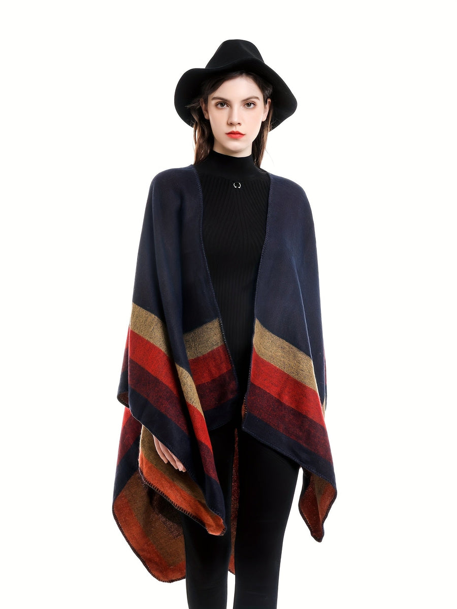 Damen Poncho mit Streifenmuster & offener Vorderseite