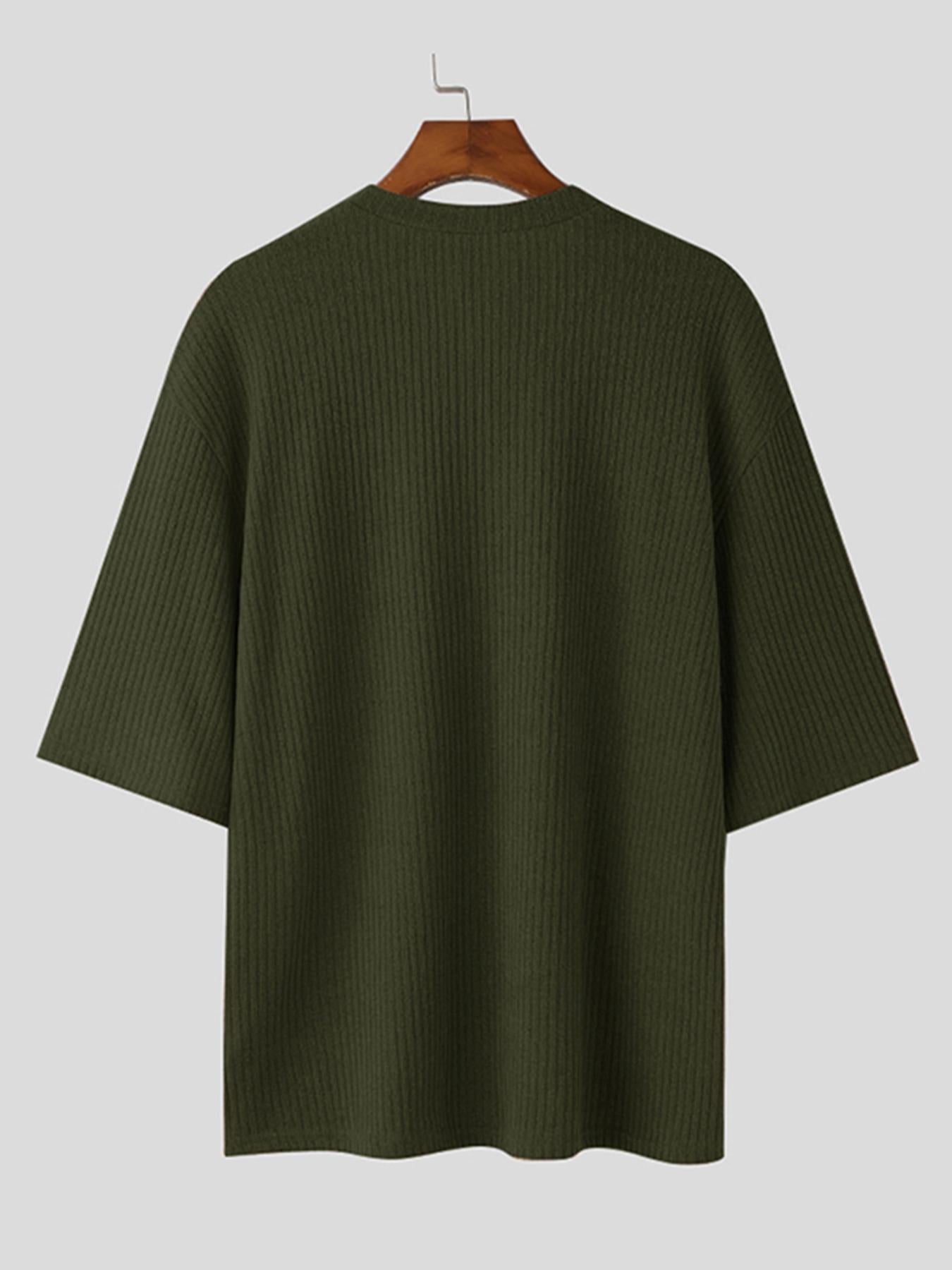Herren Strickpullover V-Ausschnitt Kurzarm Loose Fit Gerippt