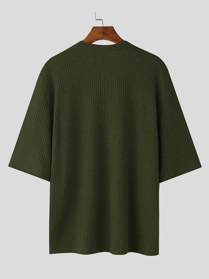 Herren Strickpullover V-Ausschnitt Kurzarm Loose Fit Gerippt