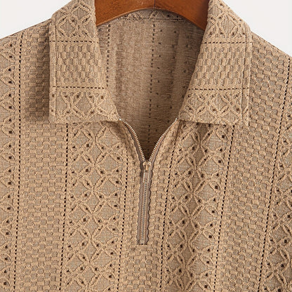 Herren Strickpolo mit Reißverschluss und modernem Strukturmuster – Eleganter Freizeitstil