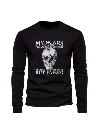 Herren Langarmshirt mit Totenkopf-Druck und Spruch – Rundhals
