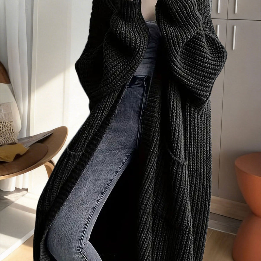 Damen Oversize Longline Strickjacke mit weitem Schnitt und Taschen – Modische, lässige Strickjacke für gemütliche Outfits