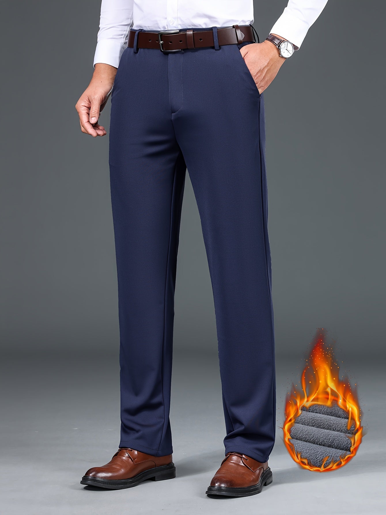 Herren Business-Hose mit warmem Futter – Schwarz, Dunkelblau, Grau