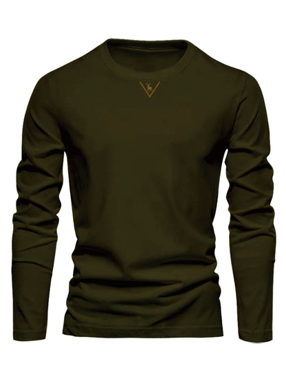 Herren Langarmshirt mit Rundhalsausschnitt und Hirsch-Logo, Freizeitshirt