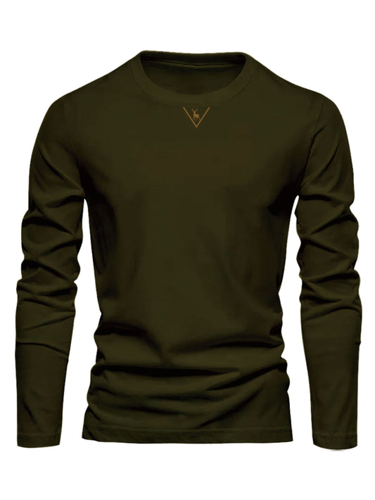 Herren Langarmshirt mit Rundhalsausschnitt und Hirsch-Logo, Freizeitshirt