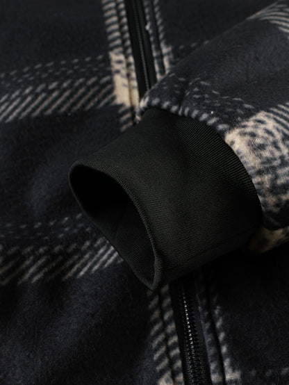 Karierte Kapuzenjacke mit warmem Fleecefutter für Herren, Schwarz-Beige