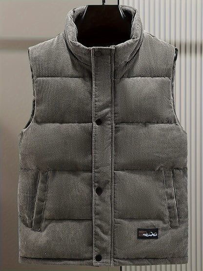 Steppweste Cord Herren Damen Unisex, Kragen, Knopfleiste, Seitentaschen