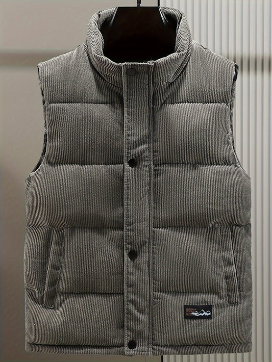 Steppweste Cord Herren Damen Unisex, Kragen, Knopfleiste, Seitentaschen
