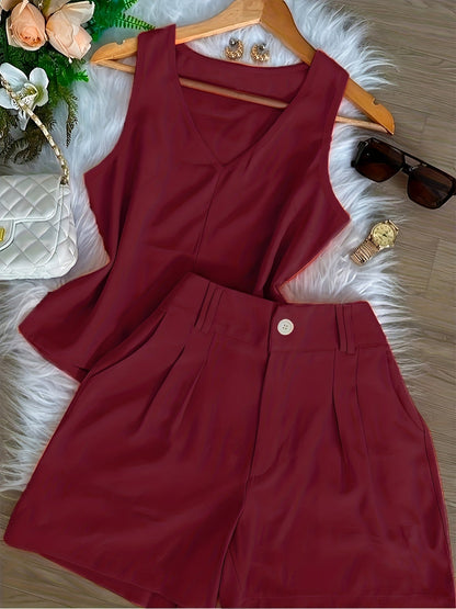 Damen Zweiteiler Set Elegant – Ärmelloses Top und Shorts für Freizeit und Alltag