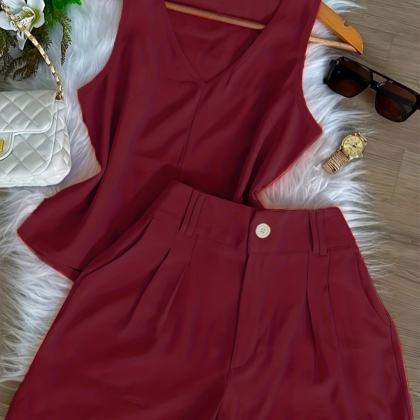 Damen Zweiteiler Set Elegant – Ärmelloses Top und Shorts für Freizeit und Alltag