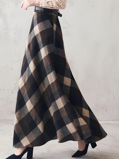 Damen Maxirock Plaidmuster A-Linie Karo Optik