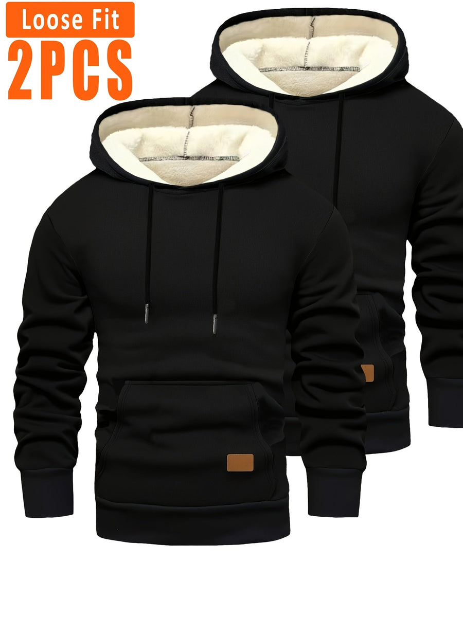 Herren Hoodie 2er Set gefüttert mit Kapuze Kängurutasche Schwarz Grau