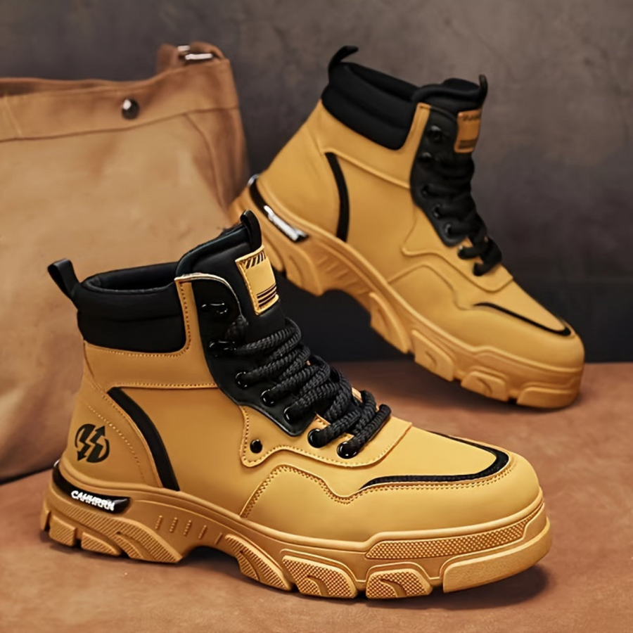 Unisex High-Top Sneaker-Stiefel mit Schnürung, kräftige Sohle, Schwarz/Grau