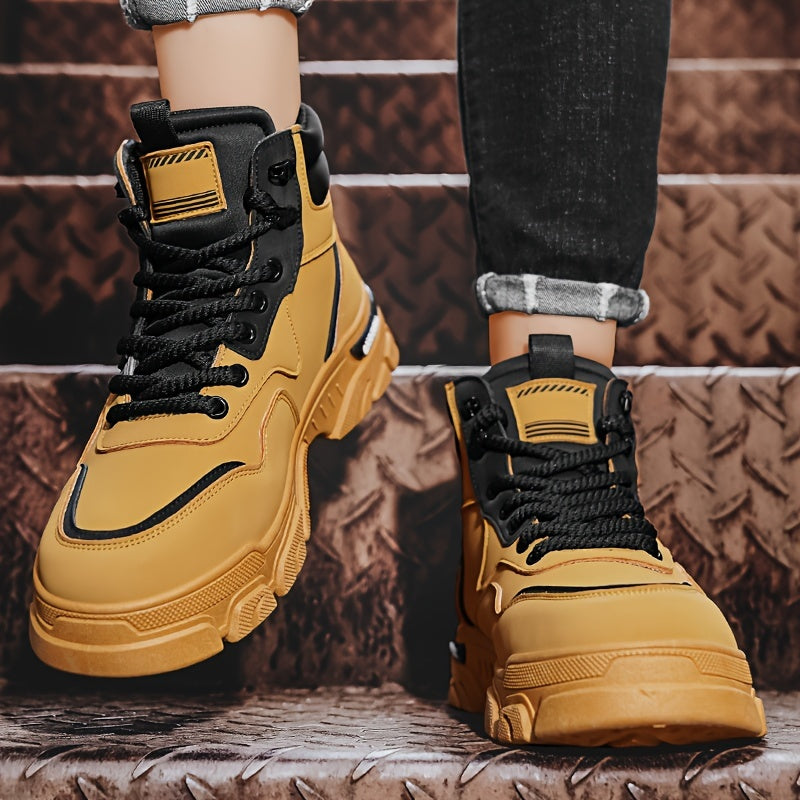 Unisex High-Top Sneaker-Stiefel mit Schnürung, kräftige Sohle, Schwarz/Grau