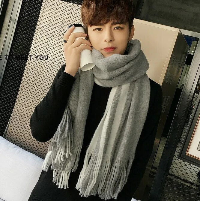 Unisex Winter Schal mit Fransen weichem Material gestreift
