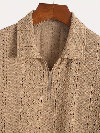 Herren Strickpolo mit Reißverschluss und modernem Strukturmuster – Eleganter Freizeitstil
