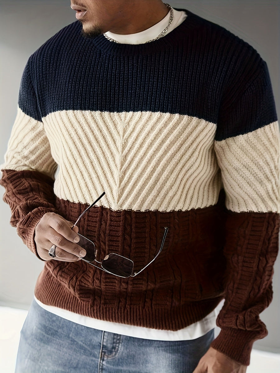 Herren Strickpullover Blockfarben Rundhals Grobstrick