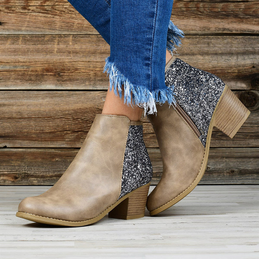 Carly – Glitzernde Damenstiefeletten mit dicken Absätzen