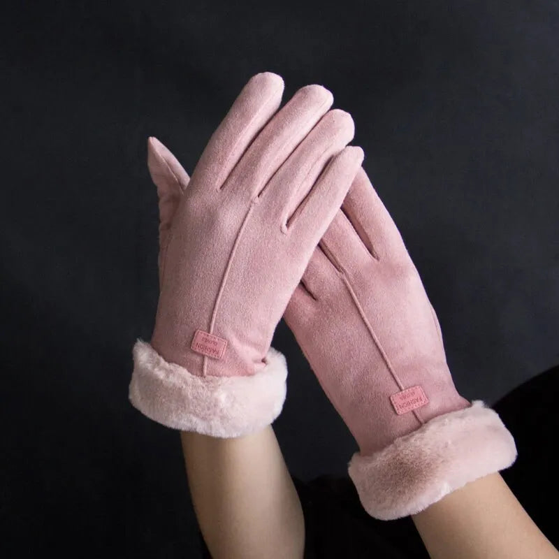 Warme dameswinterhandschoenen met pluche voering en manchetten