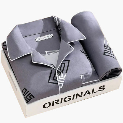Herren Pyjama Set – Klassischer Schlafanzug mit Weizenmuster, Komfort-Loungewear