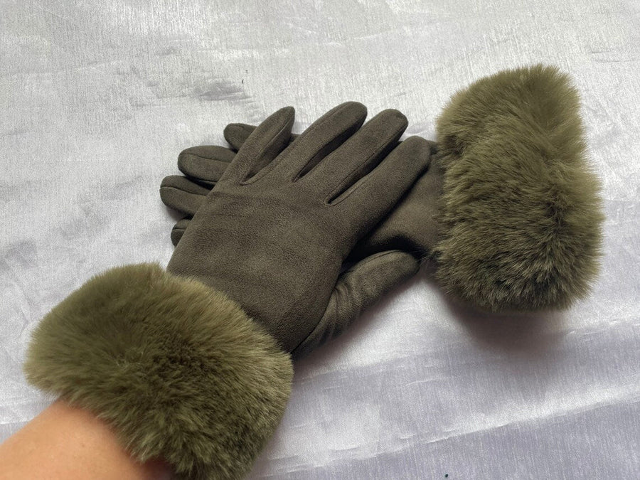 Damen Winterhandschuhe mit Kunstfellbesatz, weich gefüttert