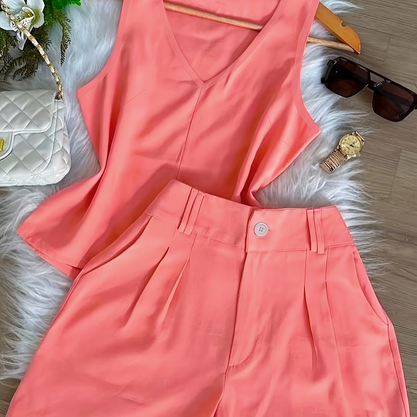 Damen Zweiteiler Set Elegant – Ärmelloses Top und Shorts für Freizeit und Alltag