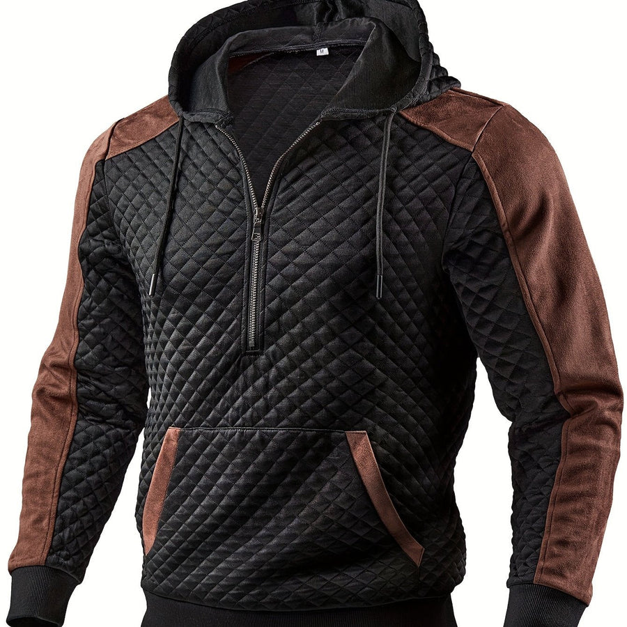 Herren Hoodie mit Reißverschluss, gesteppt und kontrastierenden Ärmeln