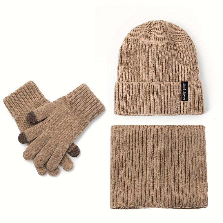 Unisex Winter Set Strickmütze Schal & Handschuhe, gefüttert