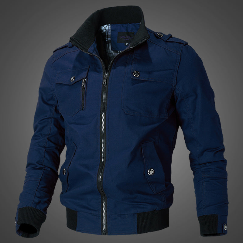 Herren Bomberjacke Freizeit Pilotenjacke mit Stehkragen und Taschen