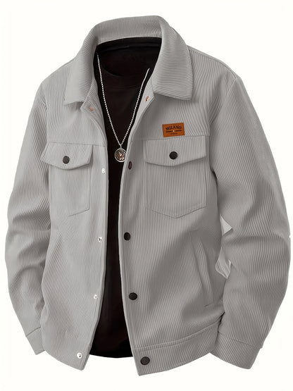 Herren Cordhemd Jacke Freizeit Übergangsjacke mit Knopfleiste & Brusttaschen