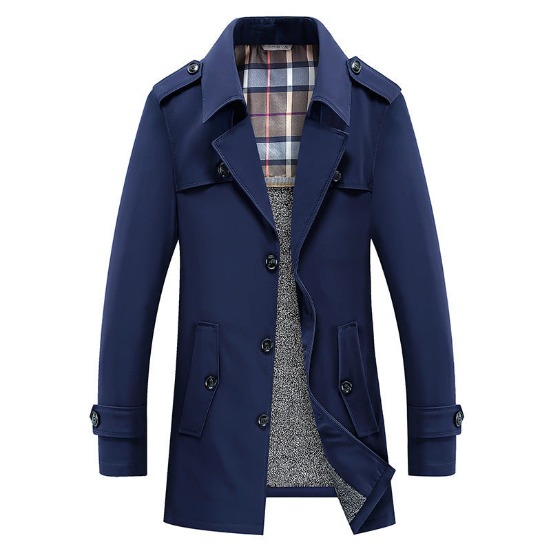 Herenwintertrenchcoat met ruitvoering en warme voering