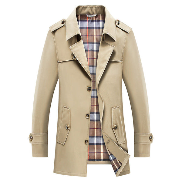 Herren Trenchcoat Jacke mit Karofutter und Knöpfen