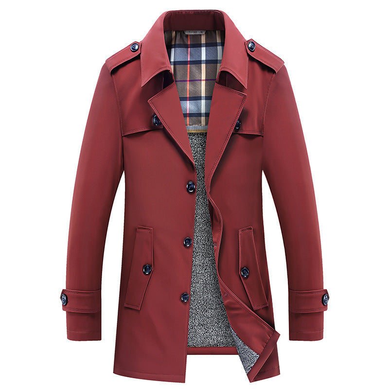 Herenwintertrenchcoat met ruitvoering en warme voering
