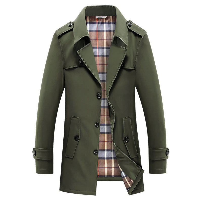 Herren Trenchcoat Jacke mit Karofutter und Knöpfen