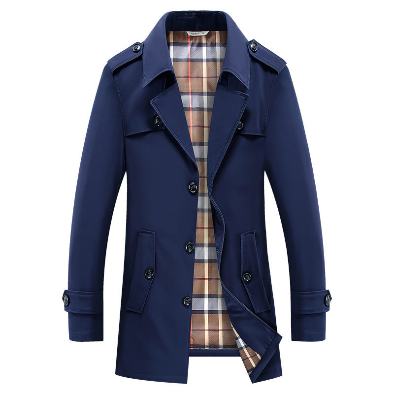 Herren Trenchcoat Jacke mit Karofutter und Knöpfen
