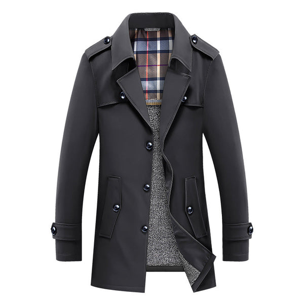 Herren Winter Trenchcoat mit Karofutter und warmem Innenfutter